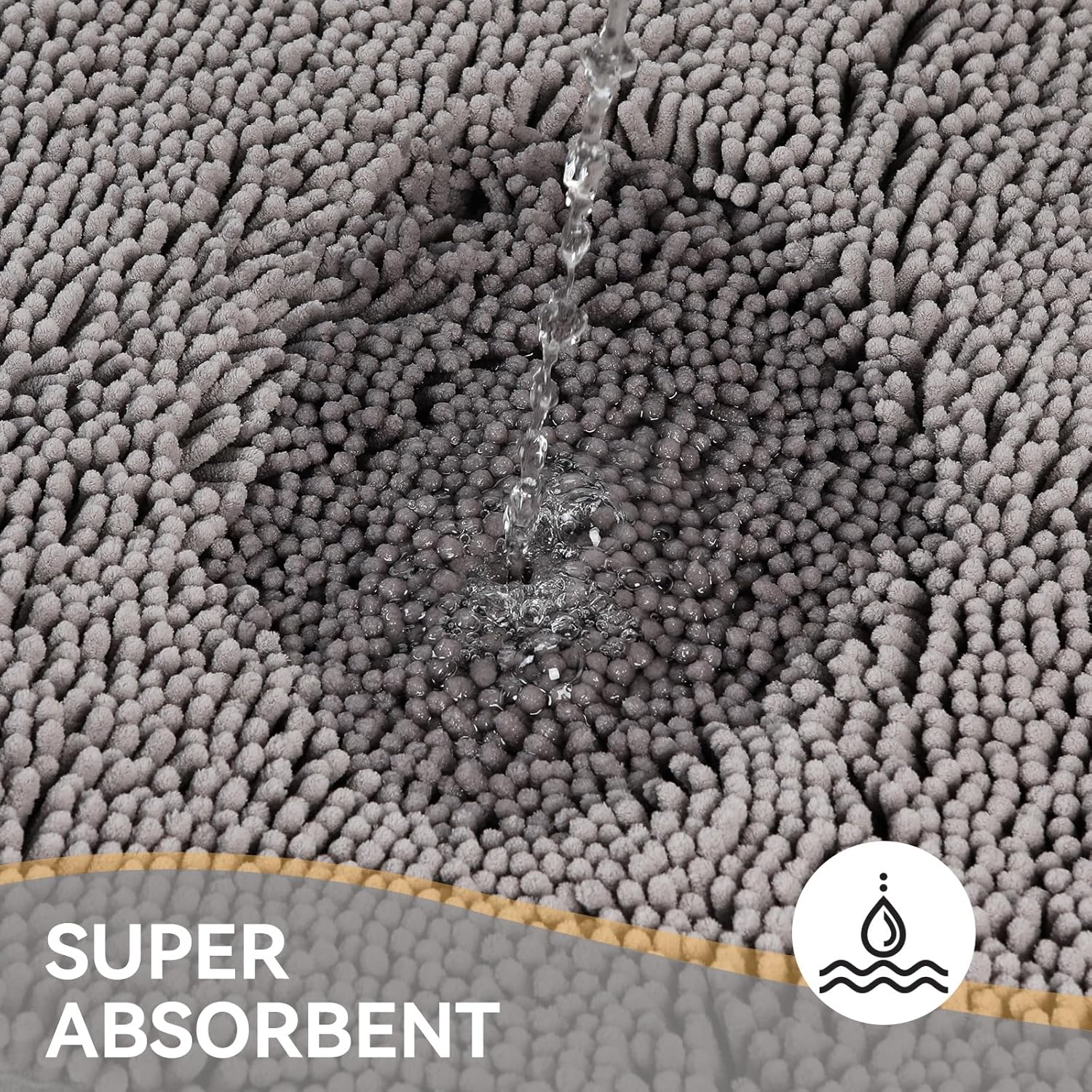 Low density low lint bathroom mat washable dog door mat, quick drying chenille pet door mat, machine washable indoor and outdoor carpet gray