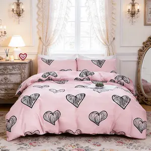 3-Piece Heart Pattern Bedding Set, Includes 1 Duvet Cover  + 2 Pillowcases, No Insert Soft Comfortable Fabric, Cute Bedroom Decor, Perfect Birthday Gift
