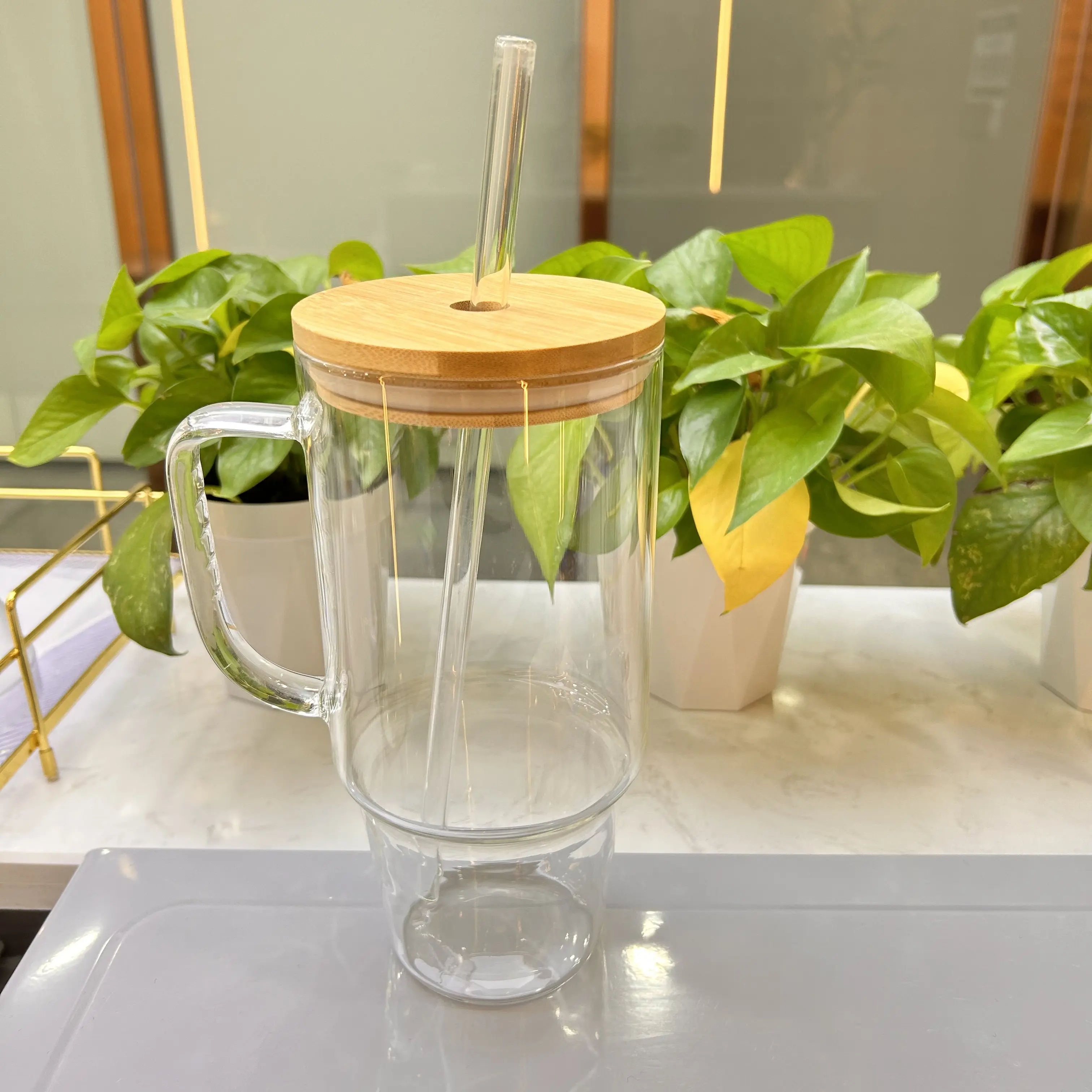College Dorm Essentials Clear Glass Tumbler with Bamboo Lid 40 oz Reusable Travel Coffee Mug Wide Mouth Smoothie Cup Teens Travel Mug Durable Drinkware Bottle for Dorm Room & Study