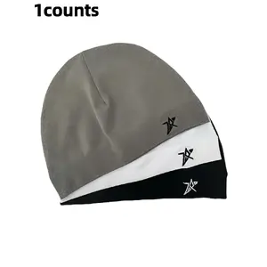 Star Embroidered Satin Lined Skull Cap, Adjustable High-Quality Elastic Design, Unisex Simple Eternal Style, Perfect Travel Companion, Premium Quality Cap, High Quality Hat