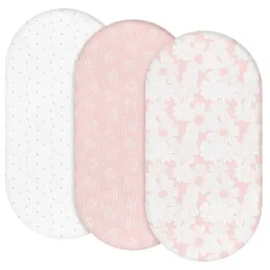 3 Pack Baby Muslin Bassinet Sheets, Breathable Elastic Cozy Fitted Organic Cotton(Oeko-Tex 100) Bassinet Mattress Sheet for Baby Boy Girls, Fit for Hourglass Oval Rectangular Cradle Pad Sheets 33"x17"