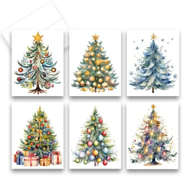 6PCS Christmas Tree Card, Memo Card Set, Christmas Card, Blank Memo Card, Variety Pack, Christmas Card Card (including envelope)