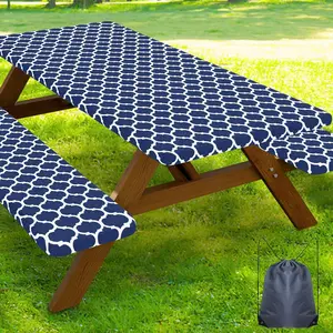 Picnic Table Cover with Bench Covers, Waterproof Elastic Fitted Tablecloth for 6 Foot Tables