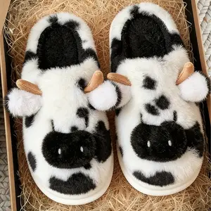 Women's Cow Slipper Cute Cartoon with Memory Foam Fluffy Soft Warm Slip On House Slippers Anti-Skid Cozy Plush for Indoor Outdoor