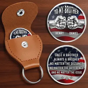 Personalized Brother Coin Keychain, Leather Coin Holder, To My Brother Gift, Custom Name Pocket Coin, Brother Bond Keepsake Gift