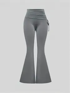 Women's Casual Drawstring Waist Pants, Pure Color Foldover Design, Comfortable Fit, Ideal for Daily Wear & Leisure Activities