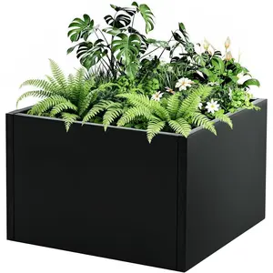 Garvee Black Floor Standing Planter, Rectangular Outdoor Planter Box with Tool-Free Assembly