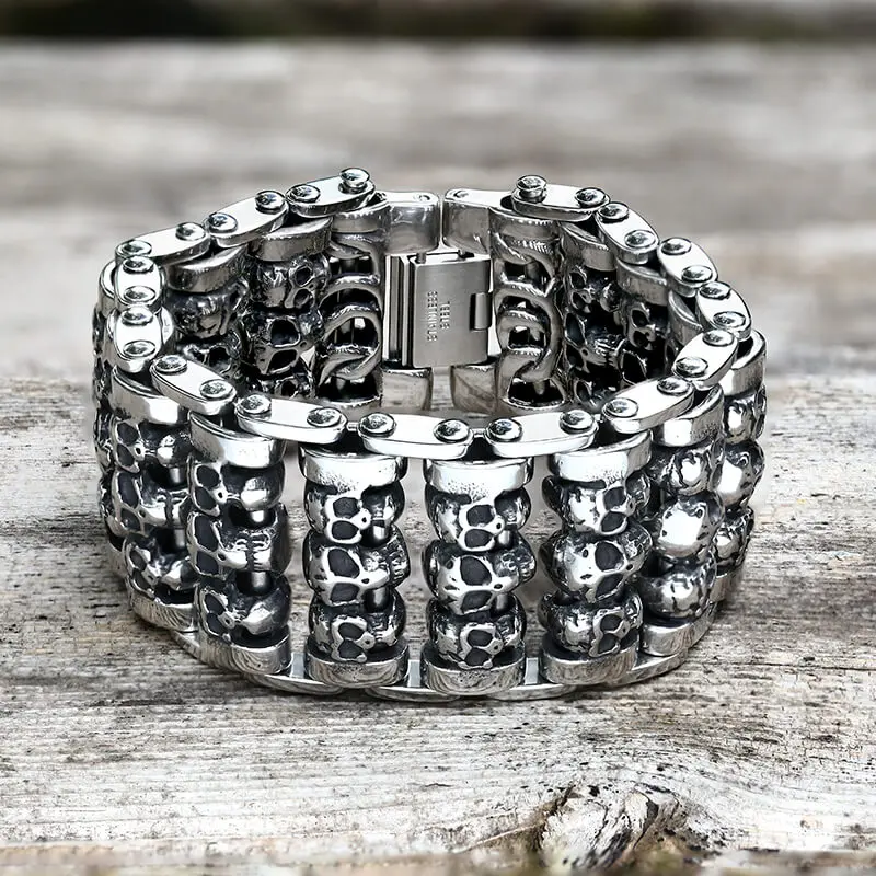 GTHIC Wide Band Skull Stainless Steel Biker Bracelet for Men Statement Jewelry Father's Day Gift Fashion Accessories