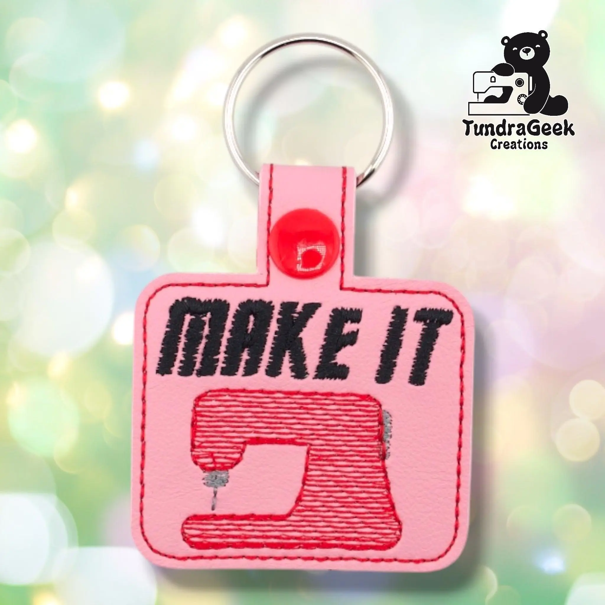 Make It Sew Keychain | Embroidered Sewing Machine Faux Leather Keychain | Alaskan Made | Sewing Gift | Crafter Keychain