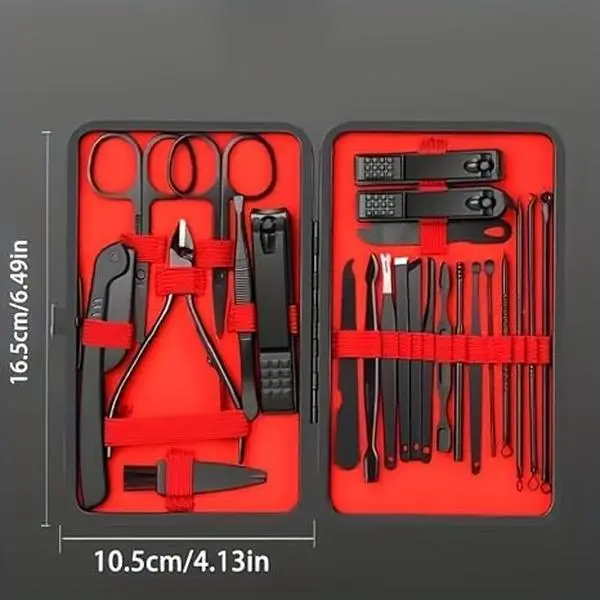 24Pcs Stainless Steel Nail Clipper Set with Storage Case, Professional Manicure & Pedicure Tool Kit, Includes Cuticle Nipper, Nail Pusher, Nail Cutter