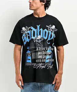 SAd Boyz By Junior H Angels Black T-Shirt, Streetwear Style Tee, Graphic Vintage Tee