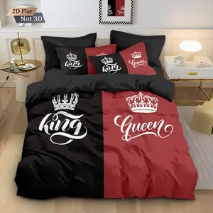 3Pcs King & Queen Crown Couple Duvet Cover Set (1 Duvet Cover + 2 Pillowcases), Romantic His & Hers Bedding, Perfect Valentine's Day Wedding Anniversary Gift for Couples