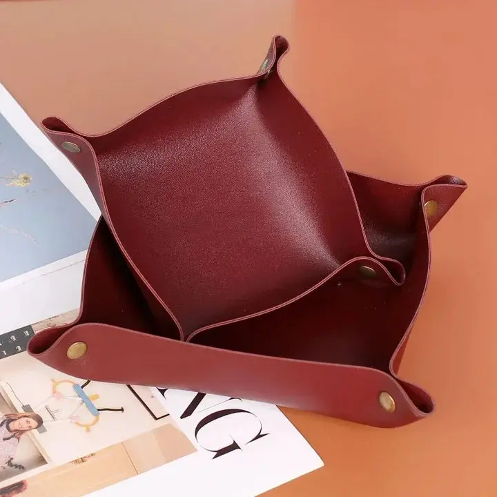 1 Pc Modern Nordic Square Foldable PU Leather Storage Tray (3 Sizes Available) - Desktop Organizer for Keys, Jewelry - Home Supplies Organizer & Decor, Three Sizes