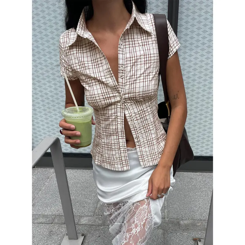 Cottesloe Blouse Top Brown Check