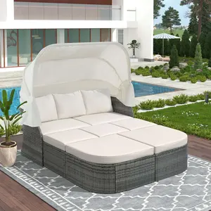 Luxurious Outdoor Patio Daybed with Retractable Canopy