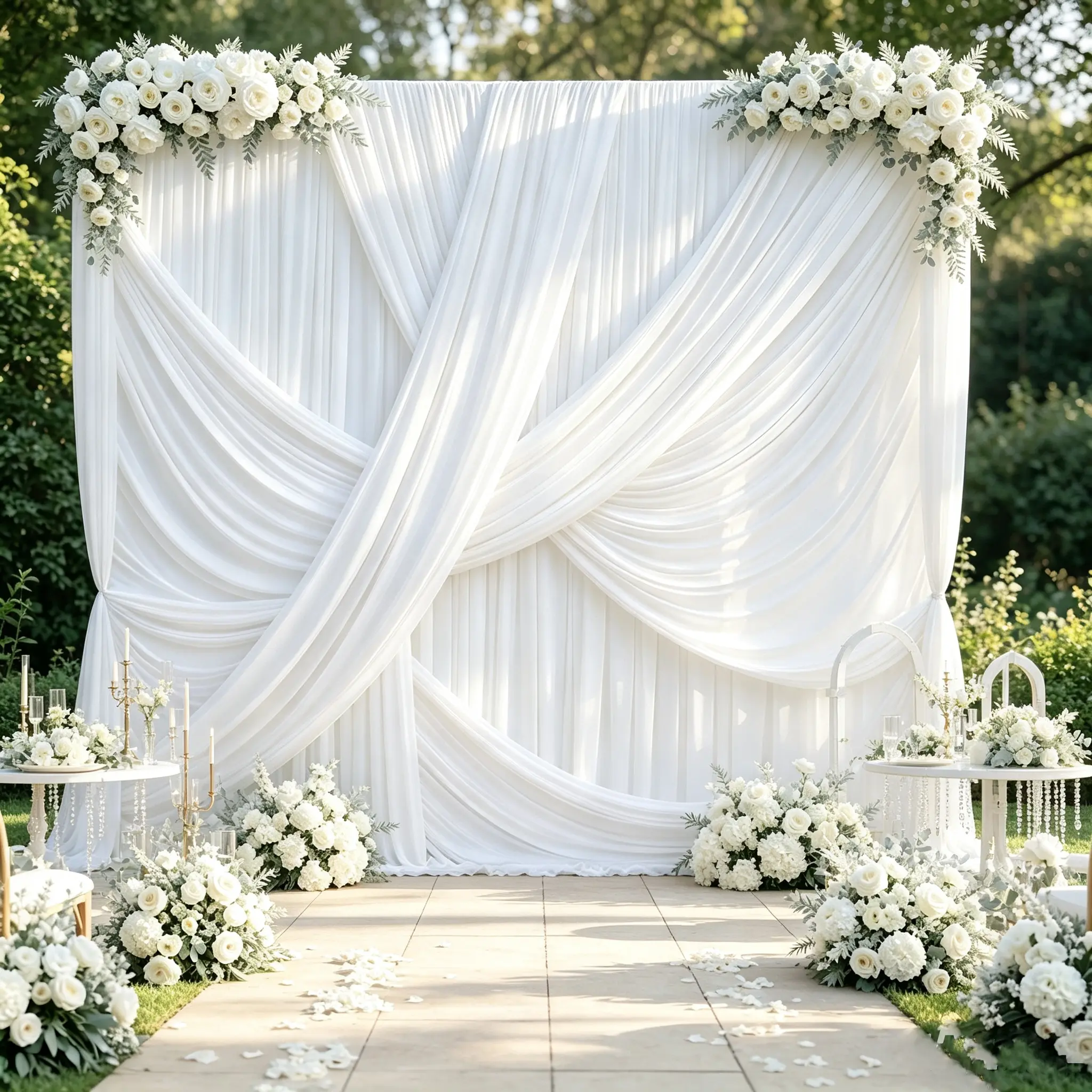 8-Panel Wedding Backdrop Curtain, Wrinkle-Resistant Fabric Drape for Baby Shower, Christmas Party, Photo Booth Decoration