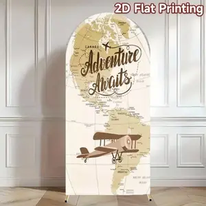 Adventure Awaits World Map Chiara Arch Covers Stretchy Backdrop – Perfect for Travel Theme Baby Shower, Birthday & Graduation Party Photo Backdrop