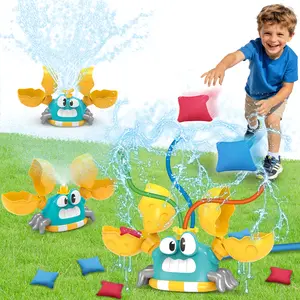 4-in-1 Water Sprinkler Crab Toy, Kids Sprinkler for Yard with 3 Spray Nozzles & 4 Bean Bags for Toss Game Outdoor Summer Toys for Boys Girls Outside Backyard Lawn Water Game Toys for Kids Ages 3-8