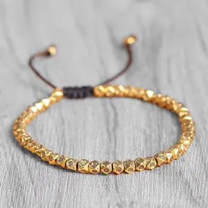 Tibetan Copper Bead Bracelet, Buddhist Braided Cotton String Copper Beaded Lucky Rope Bracelet for Women and Men Wrist Jewelry, Gift for Women Men