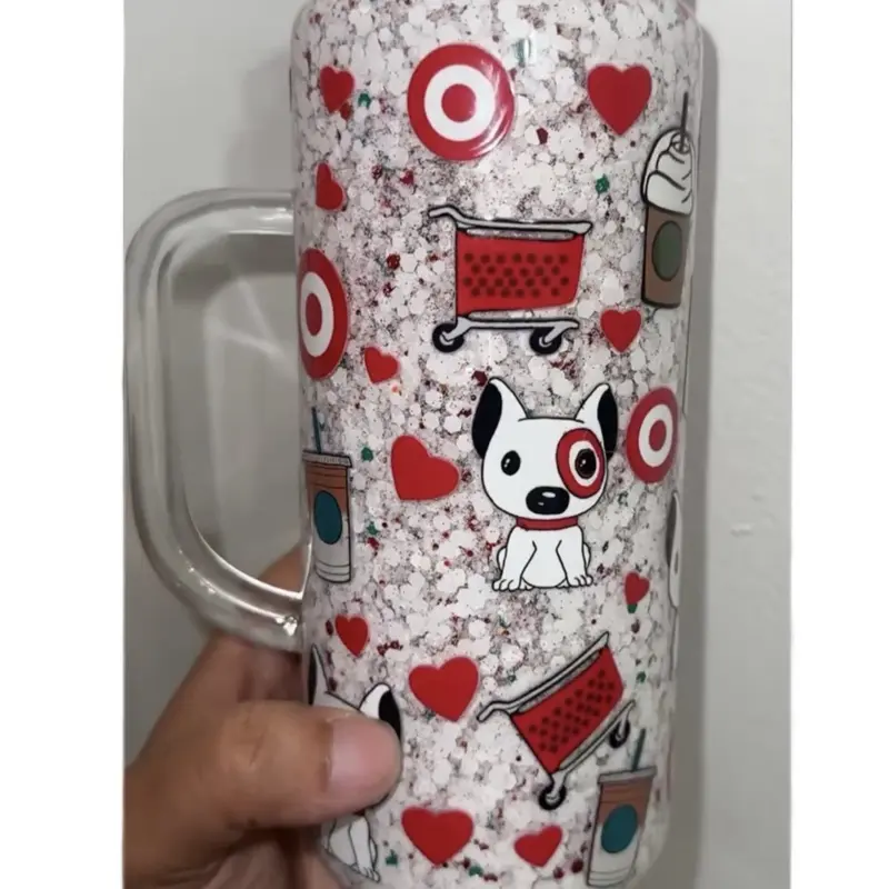 Target 20oz Snow Globe Cup with Handle - Red Heart & Dog Design - 20 Ounce Drinkware