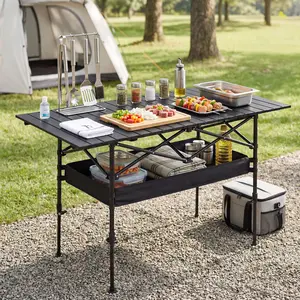 Camping Essentials-Lightweight Aluminum Folding Camping Table, Portable Roll-Up Design for Outdoor, Camping, Beach, BBQ, Patio, and Picnic, Durable & Waterproof with Carrying Bag