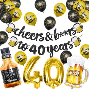 40Th Birthday Decorations40 Years Anniversary Decorations Cheers To 40 Years Banner40 Sign Latex Balloon32 Inch Number 40 Gold Foil Balloon Cheers Cup Foil Balloon For 40 Birthday Wedding Party Supplies