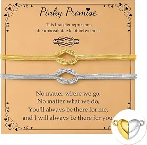 Orphic Dainty Infinity Love Knot Matching Couple Bracelets, Magnetic Heart Clasp, Pinky Promise Artificial Gemstone Jewelry for Long Distance Relationships, Valentines Birthday Gift