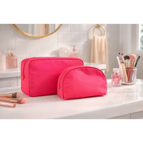 Emma + Ella Beauty Duo Travel Cosmetic Bags Set - 7.75" Purse Fit Nylon Makeup Storage Organizer, 10.5x4x6.5in Cosmetics Organizer, Portable Adult Vanity, Lightweight Durable Fabric, Smooth Zipper, Plain Airport Style Organization Tool