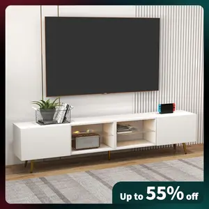 CANMOV 86 Inch LED TV Stand, Modern Entertainment Center for up to 75, 80, 85 Inch TVs, Television Console Table with Storage Cabinets for Living Room
