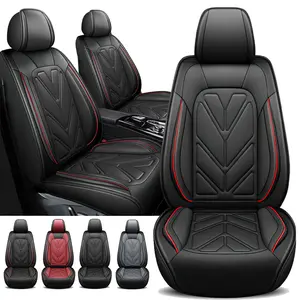5 Seats Car Seat Covers Full Set,  Waterproof Leather 40/60 Spilt Bench Cover, Universal For Nissan /Honda /Civic /CRV /Hrv /Kia /Sorento /Toyota /Corolla /4Runner /Camry /Hyundai /Mazda /Acura (Black Red)