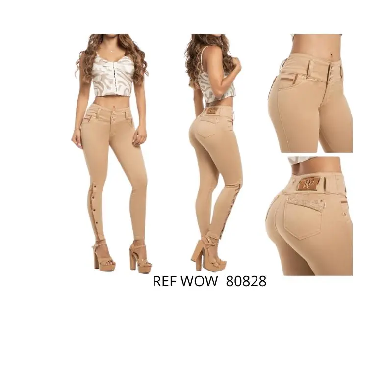 Women's Premium Colombian Slim Fit Jeans - Button Front, 3-Button Waistband, Push-Up Cut, Glitter Pockets, Rhinestone Embroidery, Curve-Accentuating Design