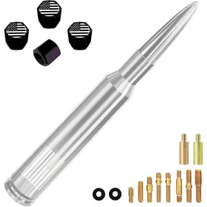 New Upgrade America Flag Truck Bullet Antenna with Valve Stem Caps-Car wash Safe-Universal Mast for GM Chevy Silverado 1500 2500 3500 HD Avalanche Ford F150 F250 F350 Denali Pickup Car Accessories (Chrome)