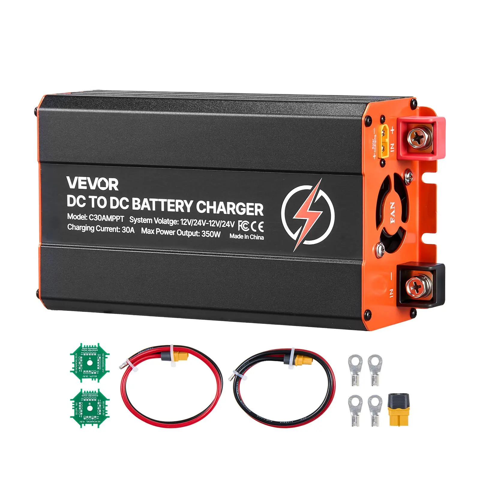 【Summerfinds】VEVOR MPPT On-Board Battery Charger - 350W 30A, Solar Panel & Alternator Dual Input, Smart Multi-Stage Charging, 12V/24V Broad Battery Compatibility, Car/Truck/RV Power Supply, Off Grid Living Backup, Automotive