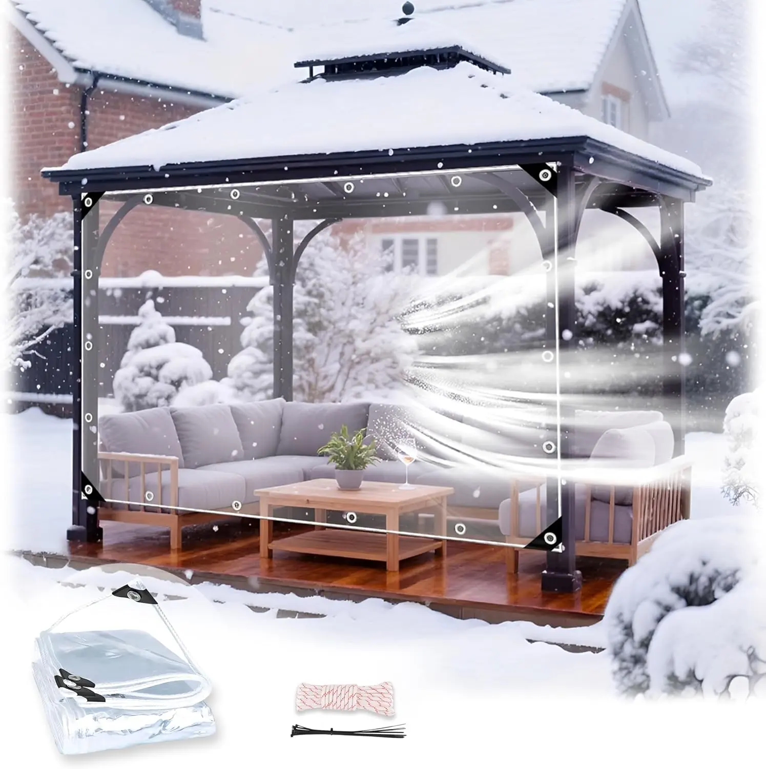 6' x 10' Clear Tarp with Grommets,10 mil Transparent  Resistant PVC Vinyl Tarpaulin,Reinforced Edges Outdoor  Poly Tarps Cover,Tarpaulins (Clear White)