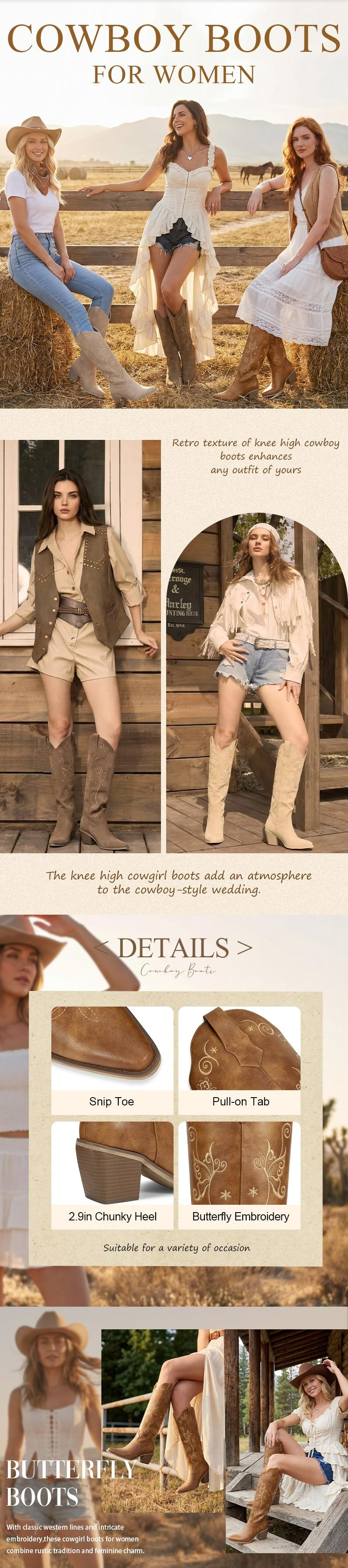 Wetkiss Cowboy Boots for Women Knee High Cowgirl Tall Boots with Classic Retro Embroidered Chunky Heel Slip On Pointed Toe Womens Western Boots for Girls Ladies#WeeklyDeals#TikTokShopDealsforYouDays#tiktokshopmemorialday#SummerWins