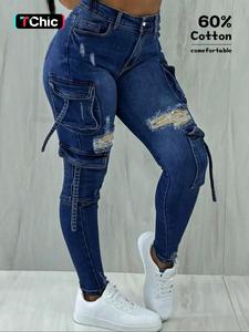 women's y2k streetwear crop cargo jeans, multi-pocket design with flap pockets, stylish & functional casual wear