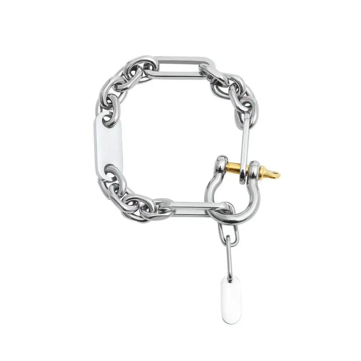 Chunky Stainless Steel Mixed-Link Shackle Bracelet