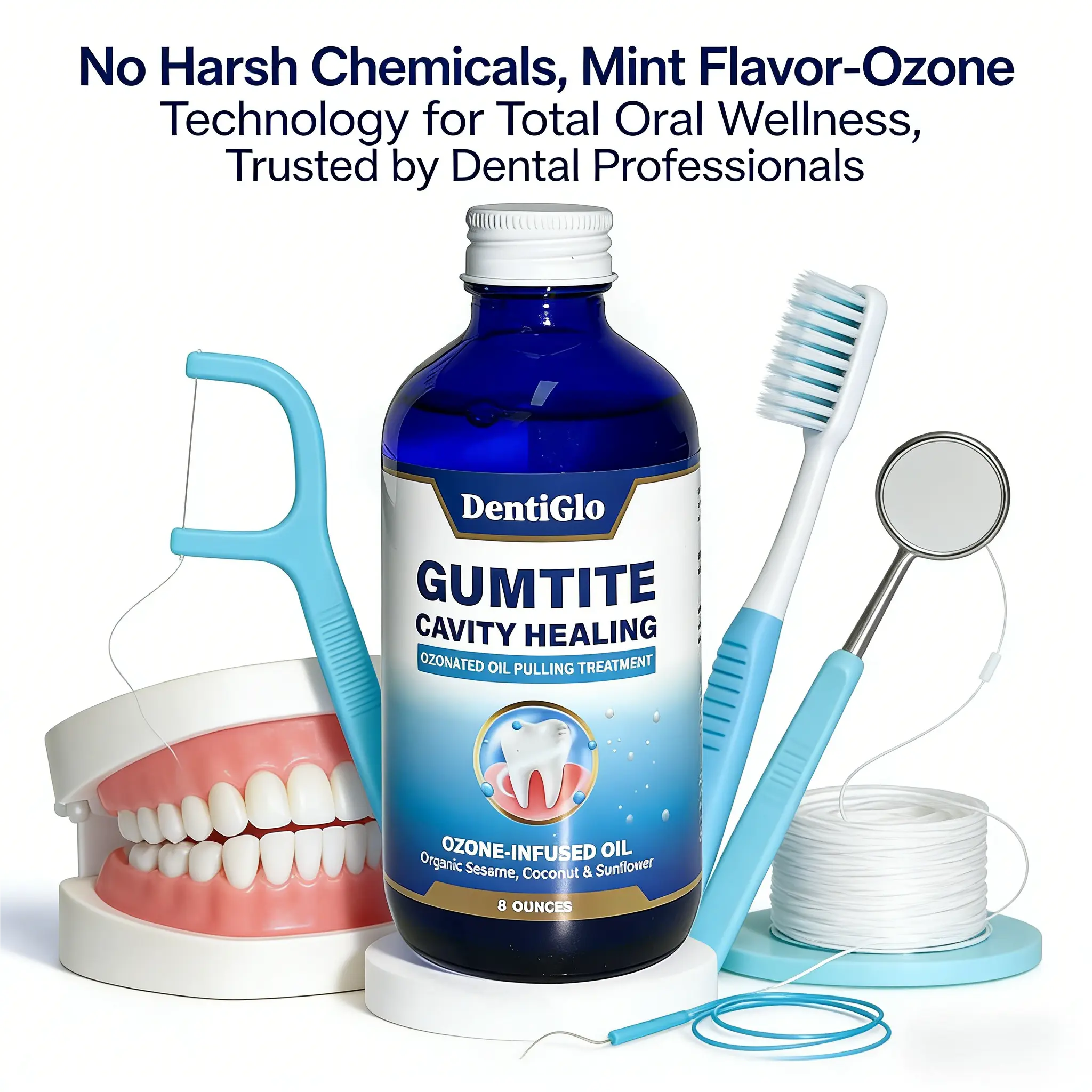 Ayurvedic Ozonated Oil Pulling Mouthwash for Gum Health & Tooth Whitening - All-Natural Plaque Removing Formula with Fresh Mint, 300g, Removes Plaque