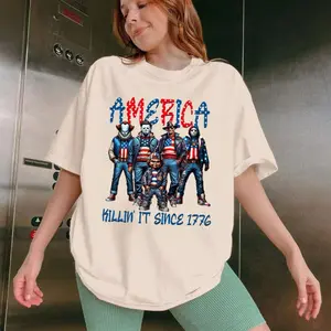 Retro America K*Llin It Since 1776 Shirt, Memorial Day Gift For Women, Thug Life Horror Characters 4th Of July, Fourth Of July, Unisex Short Sleeve Tee