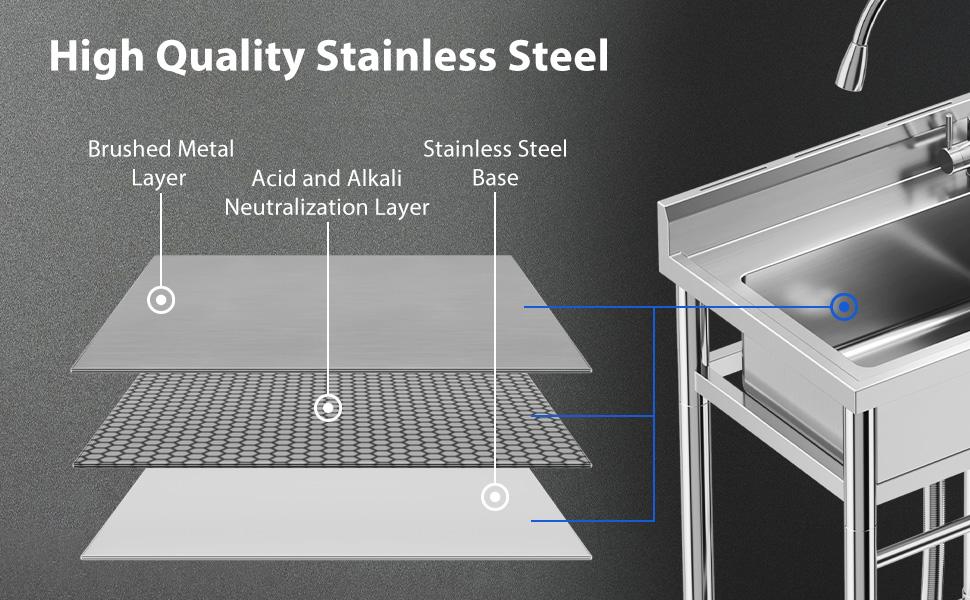 GARVEE Stainless Steel Sink, Freestanding Single Trough Commercial Kitchen Sink Set with Faucet, Commercial Single Bowl Kitchen Prep and Utility Sink for Restaurant, Garage