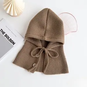 Winter Knitted Hooded Scarf Hat Women Warm Ear Protection Cap Outdoor Cycling Cold-Proof Integrated Neck Warmer Fashion Hat