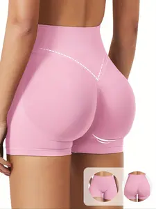 Women's Seamless Sport Shorts, Breathable Outdoor Fitness Pants, Slim-Fit Yoga Shorts, Peach Hip Control Abdominal Compression Shorts, Stretch Shorts