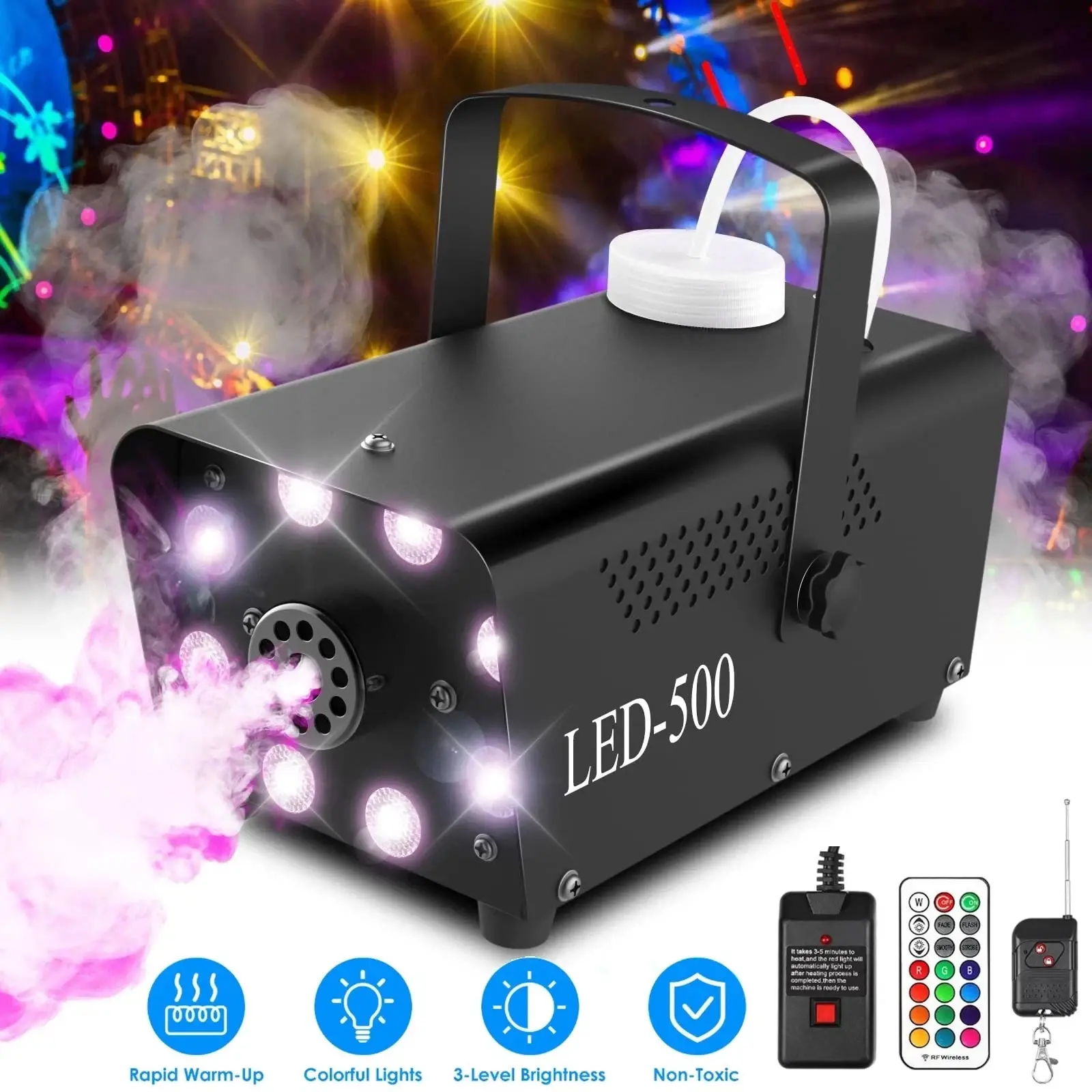 500W Fog Machine Portable Smoke Machine with Wireless Remote Control for Halloween Christmas Wedding Parties DJ Performance & Stage Show