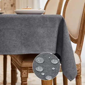 Rectangle Tablecloth Fuzzy Touch Linen Waterproof and Wrinkle Resistant Oblong Decorative Table Cloth for Dining Kitchen Party Buffet（Dark grey）