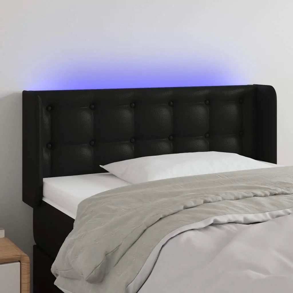LED Headboard Black 40.6"x6.3"x30.7"/34.6" Faux Leather