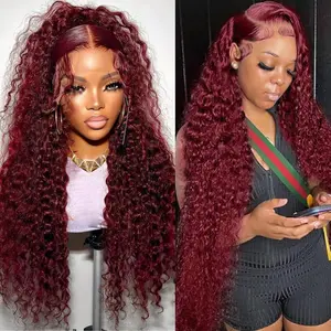 Simidola 99J Burgundy 13x6 HD Lace Front  Deep Wave Human Wigs Burgundy Red Wine Glueless Human Hair Wigs for Women