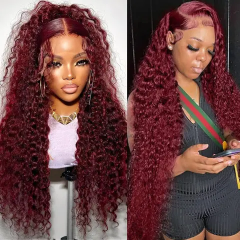Simidola 99J Burgundy 13x6 HD Lace Front 230% Density Deep Wave Human Wigs Burgundy Red Wine Glueless Human Hair Wigs for Women summerwins Hd Frontal Wig Frontal Bouncy Wig