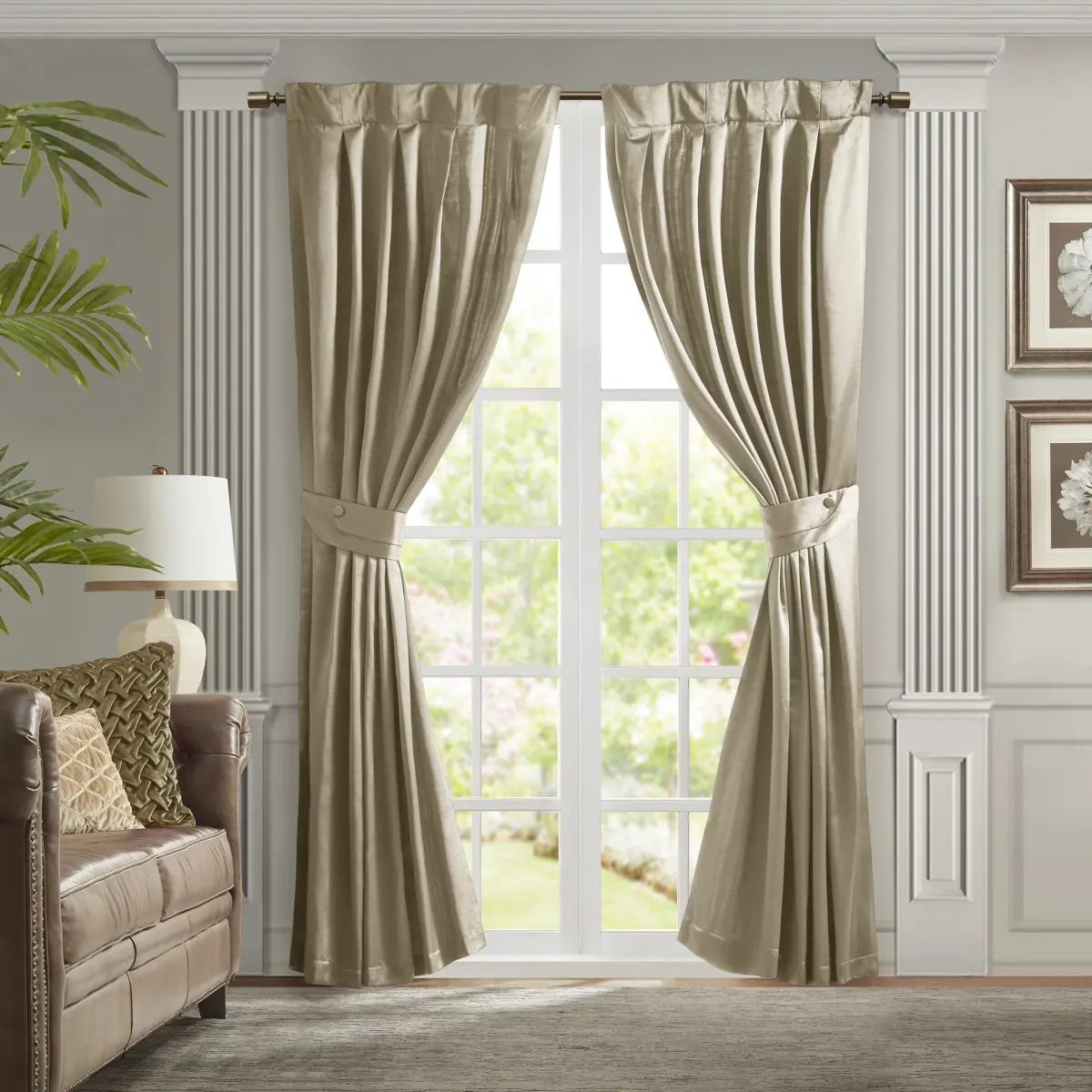 360 stand Avignon Pleat Window Curtain Panel - Single, 52x96x0.13 in, Champagne, Antique Vibe, Luxury Room Decor, with Tieback (CCL40-0045), Room Decor Curtain, Window Curtains