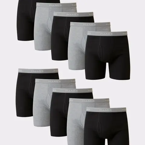 Hanes Men's Cotton Boxer Brief Underwear Super Value Pack 10-pack Multi Comfortable Fit Soft Stretch Fabric Breathable 2349k0