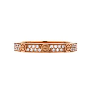 Pre-owned Cartier Love Wedding Band Pave Diamonds Ring 18K Rose Gold and Diamonds Small by Rebag